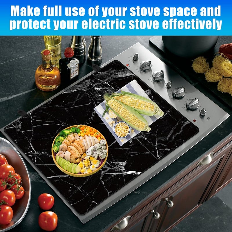 PAHTTO Stove Top Cover for Electric Stove (28.5”x 20.5”), Heat Resistant Glass Stove Top Cover, Cooktop Protector for Glass/Ceramic Stoves, Dishwasher Safe Natural Rubber, Black Marble - Image 3
